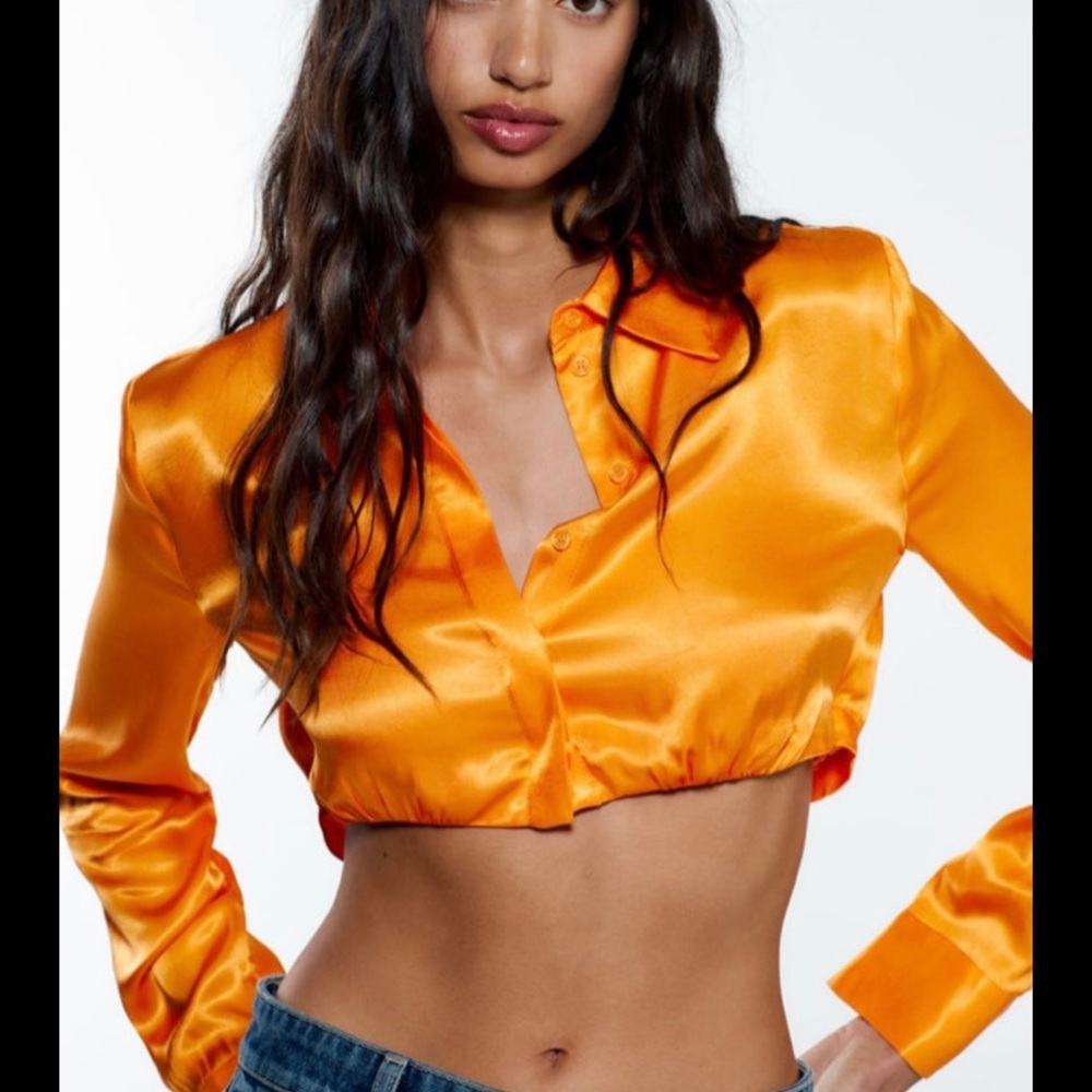 MEW Zara cropped satin shirt.